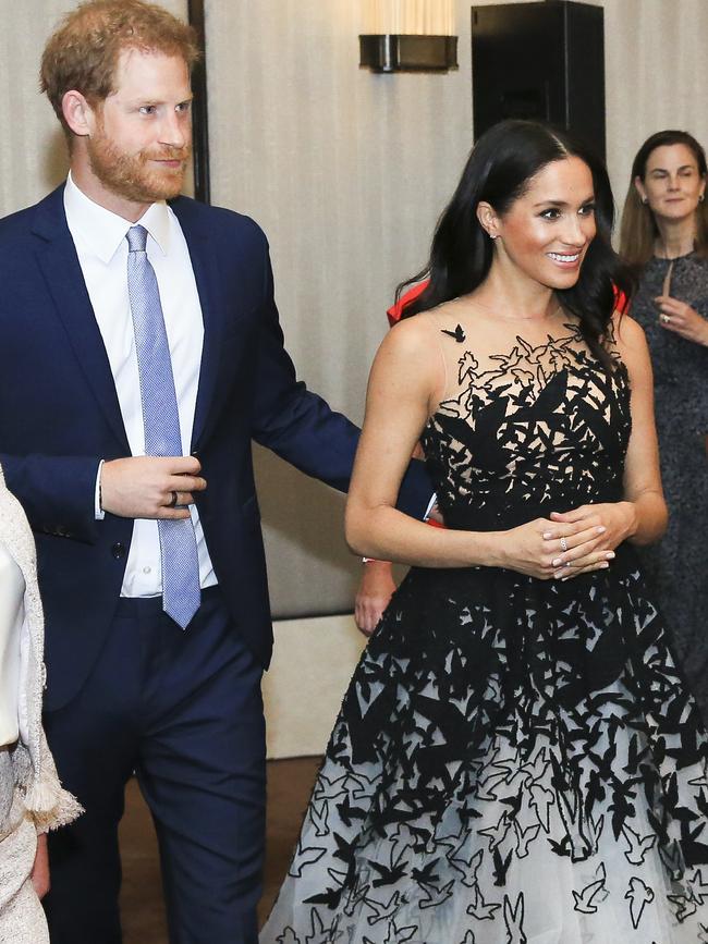 The Duchess of Sussex dazzled in a seagull-print Oscar de la Renta gown.