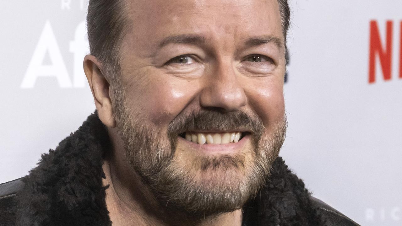 FILE - In this Thursday, March 7, 2019, file photo, Ricky Gervais attends a screening of Netflix's "After Life" at the Paley Center for Media in New York. Gervais is returning to host the Golden Globe Awards. Gervais is returning to host the Golden Globe Awards, which will be held at the Beverly Hilton Hotel on Jan. 5, 2020 and aired live on NBC. (Photo by Charles Sykes/Invision/AP, File)