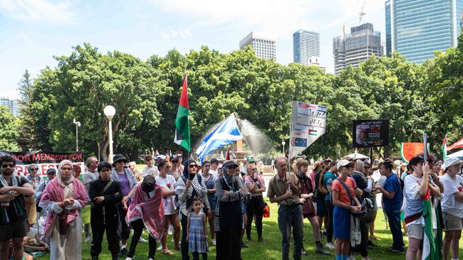 Those gathered listened on to the speakers at the demonstration in Hyde Park. Picture: NCA NewsWire / Flavio Brancaleone