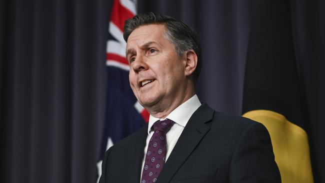 CANBERRA, AUSTRALIA - NewsWire Photos - December 9, 2024: Minister for Health and Aged Care Mark Butler holds a press conference at Parliament House in Canberra. Picture: NewsWire / Martin Ollman