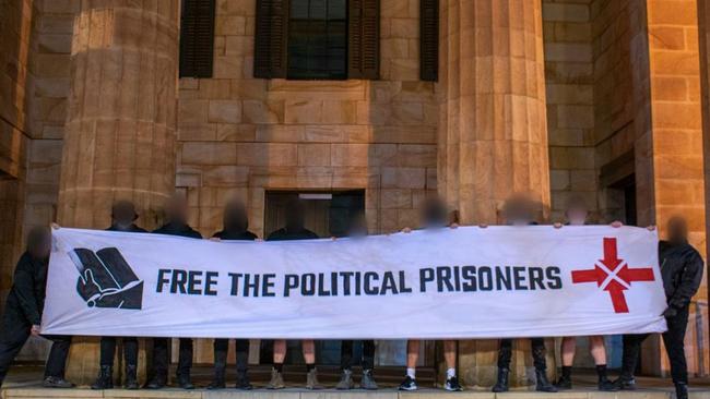 Members of the SA Men's Health Club protested outside the Adelaide Magistrates Court after Mr Brodie-Hall’s second refused bail application. Source: Supplied