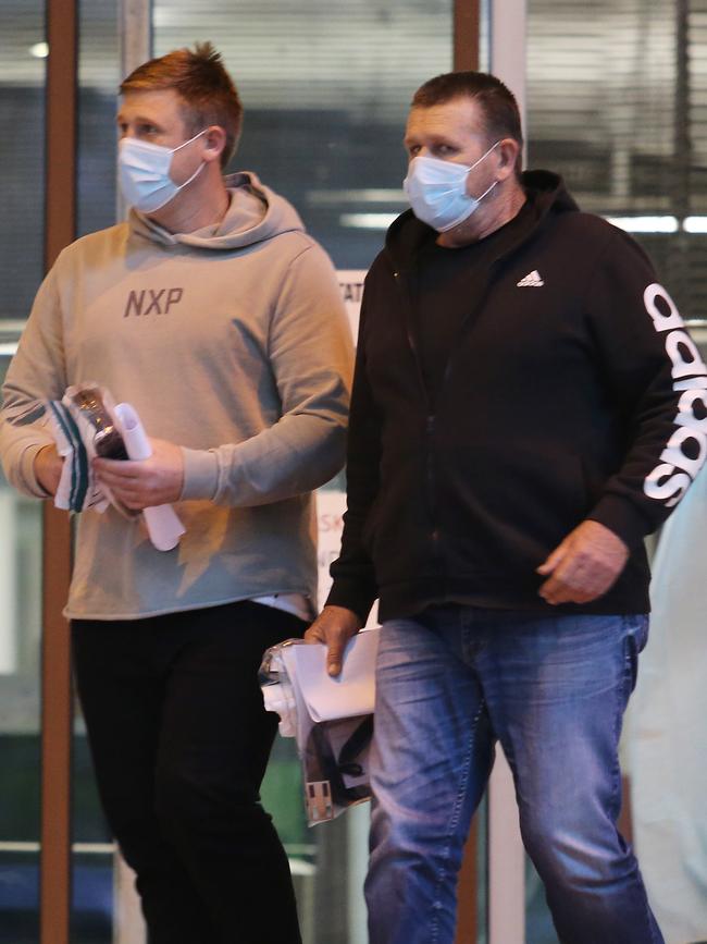 CFMEU state secretary Darren Greenfield (right) and his son Michael were released on bail on Friday. Picture: John Feder