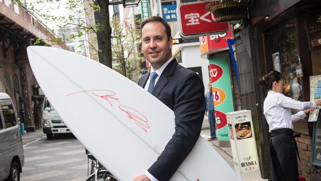 Federal Tourism Minister Steve Ciobo doing his best for tourism promotion in Japan earlier this year.