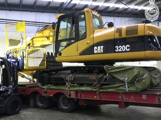 The excavator which was allegedly filled with 384kg of cocaine. Picture: Australian Border Force