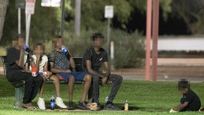 Young Indigenous Australians on the street late at night in Alice Springs. Picture: Liam Mendes