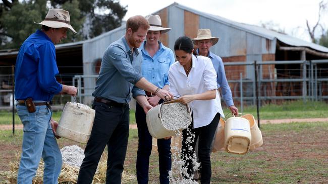 Meghan Markle wears a pair of Outland Jeans during a visit to Dubbo with Prince Harry. Picture: Toby Zerna