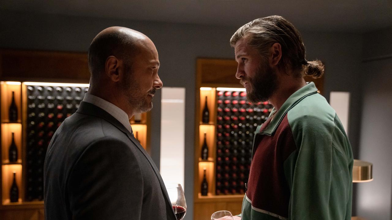 Steve Bastoni and Liam Hemsworth in the wine cellar. Picture: Poker Face/Stan