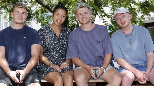 Sam David, Chiara Grassi, Tom Howell and Rhys Howell talking about dating apps. Picture: John Appleyard