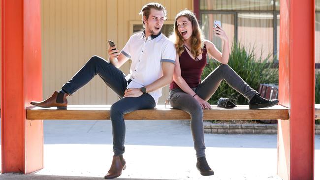 Twins Lachlan and Mikayla Roy, 18, celebrate getting their results. Picture: Tim Carrafa