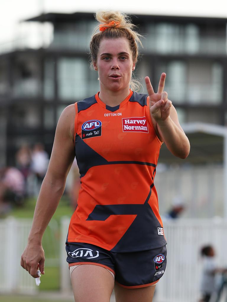 Jacinda Barclay walks off the field after a win with the Giants earlier this year. Picture: Jack Thomas/Getty Images