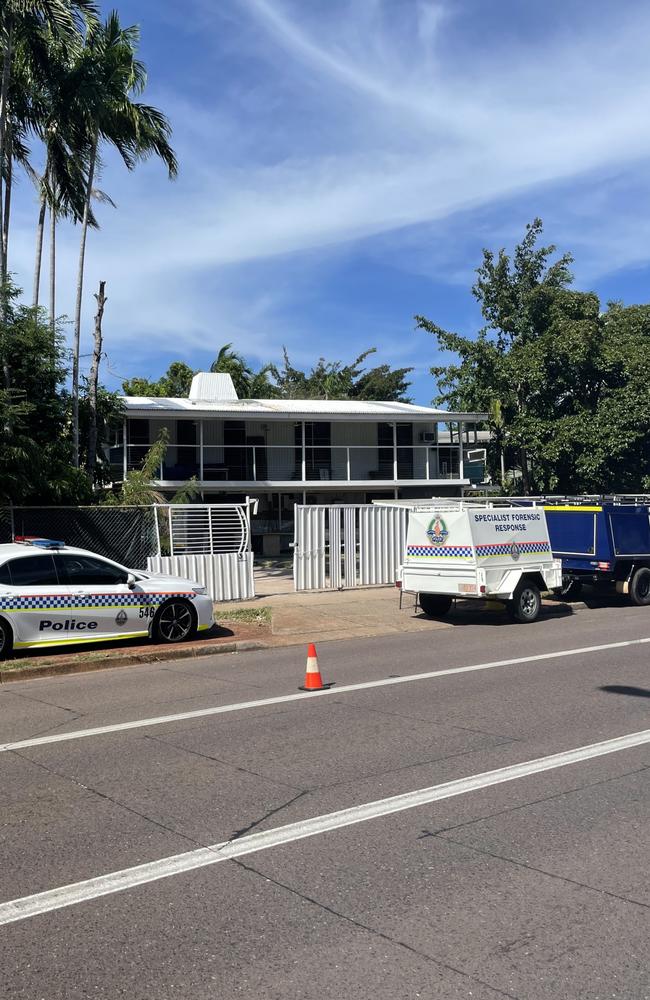 The scene outside a home on Trower Rd, Millner where an international student was left to die after a home invasion. Picture: Bethany Griffiths