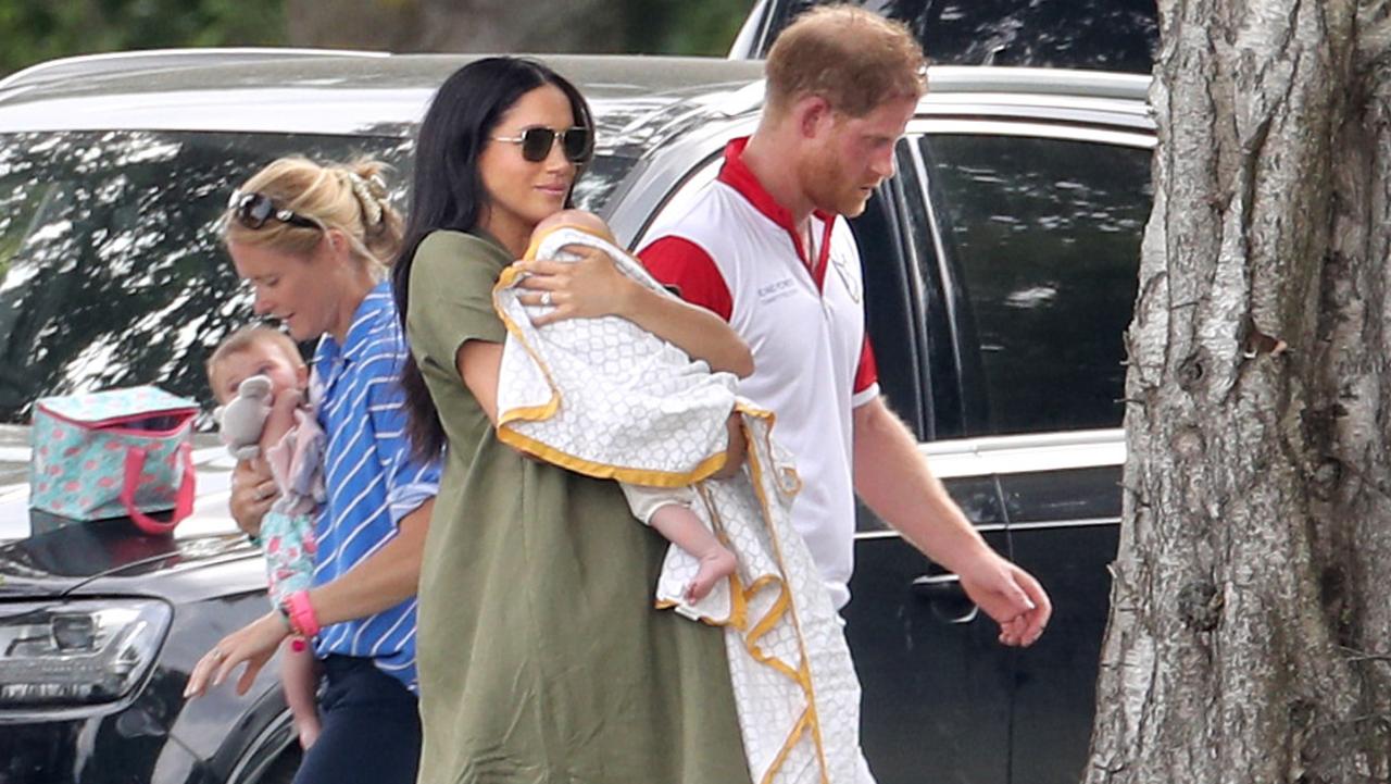 Meghan Markle and Prince Harry with baby Archie as they leave the The King Power Royal Charity Polo Day. Picture: Chris Jackson/Getty Images