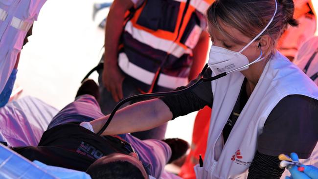 On Monday 10th of May 2021, Médecins Sans Frontières / Doctors Without Borders (MSF) started supporting the Palestinian Red Crescent Society (PRCS) in Jerusalem to assess and stabilise hundreds of Palestinians injured by the Israeli police. Dr Natalie Thurtle tends to a wounded boy. Picture: MSF