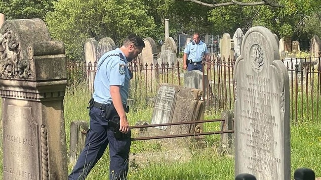 Police at the cemetery on Saturday morning. Picture: Supplied