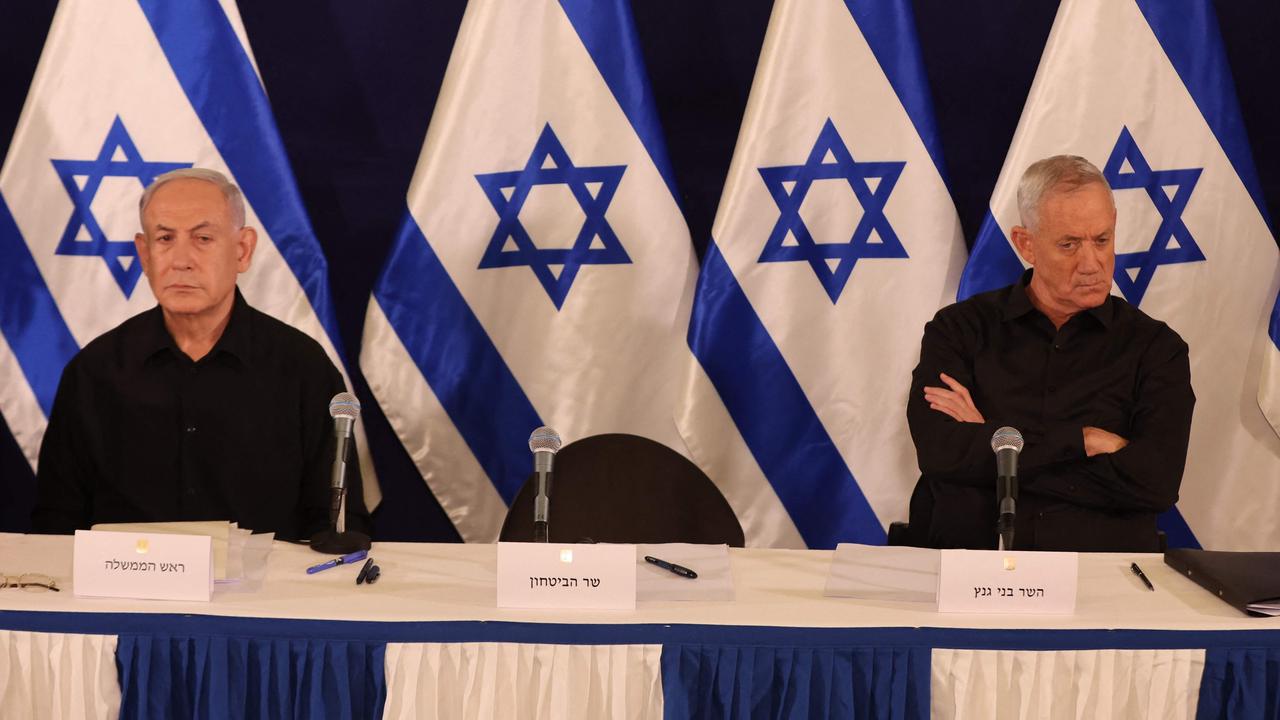 Israeli Prime Minister Benjamin Netanyahu and Cabinet Minister Benny Gantz attending a press conference last month. Picture: AFP