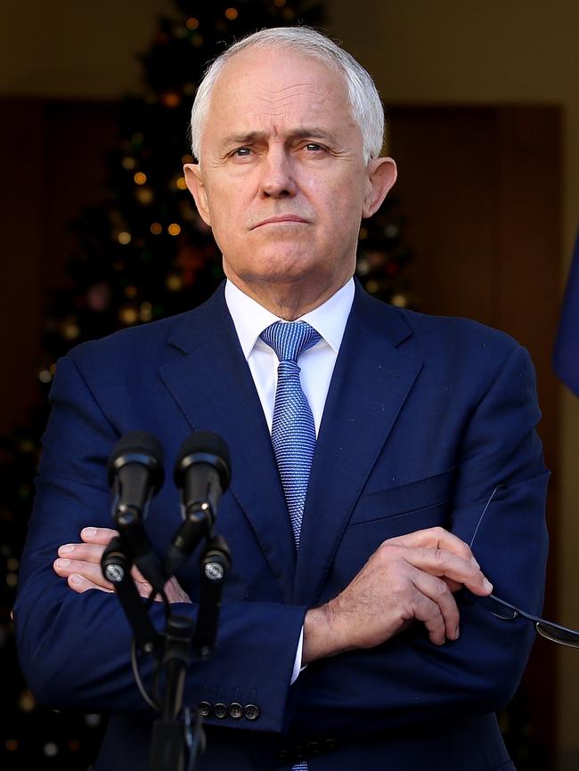 A pensive Prime Minister Malcolm Turnbull addresses the press. Picture: Kym Smith