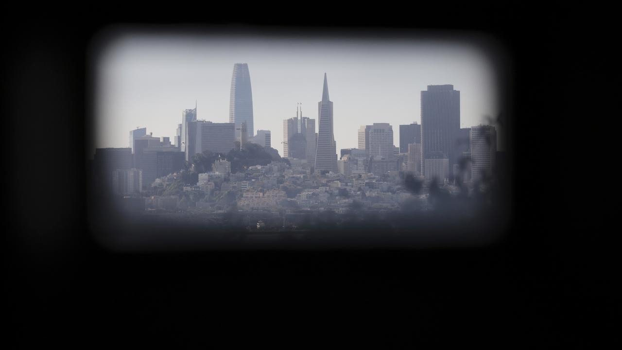 Downtown San Francisco is seen from Alcatraz Island Monday, May 5, 2025, in San Francisco. (AP Photo/Jed Jacobsohn)