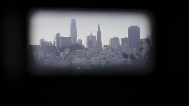 Downtown San Francisco is seen from Alcatraz Island Monday, May 5, 2025, in San Francisco. (AP Photo/Jed Jacobsohn)