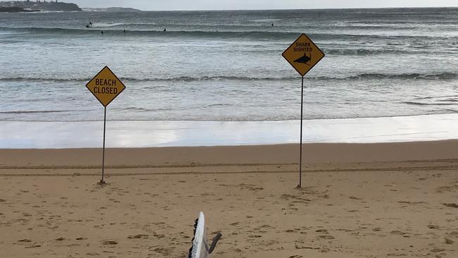 Manly Beach closed the morning after the attack. Picture: Steve Howard.