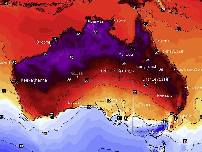 Temperatures are predicted to soar to the high 30s across the southeast over the next week, and up to 42 in the Northern Territory and Western Australia. Picture: BSCH