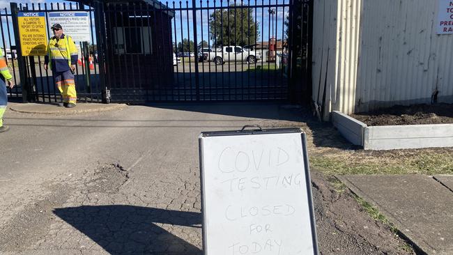 The testing clinic near Maitland Showgrounds was at capacity by 1pm. Picture: Amy Ziniak