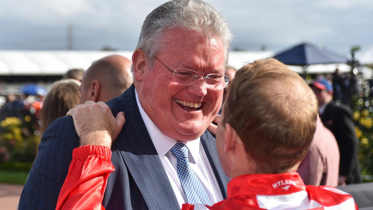 Anthony Cummings celebrates his 2022 Oaks victory at Flemington. Picture: Reg Ryan / Racing Photos