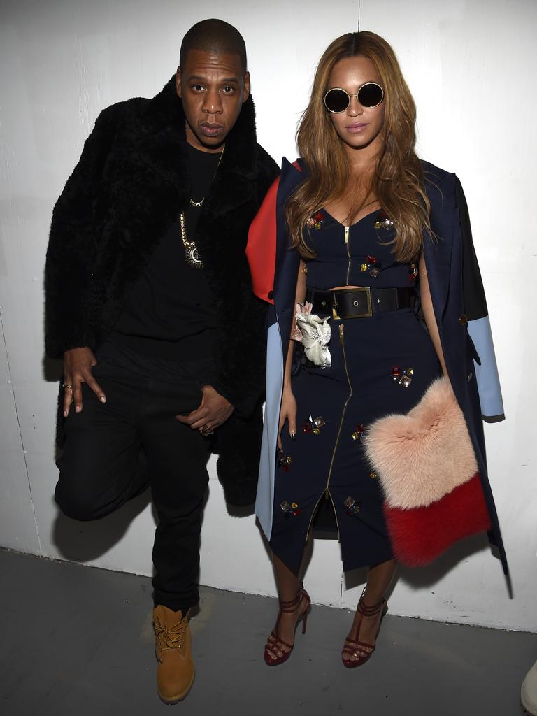 Jay-Z and Beyonce pose backstage at the Adidas Originals x Kanye West YEEZY SEASON 1 fashion show during New York Fashion Week. Picture: Getty