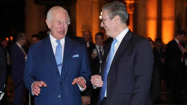 Britain's King Charles III talks with Prime Minister Sir Keir Starmer during a reception for international business leaders at St Paul's Cathedral on October 14. Picture: Lucy North-WPA Pool/Getty Images