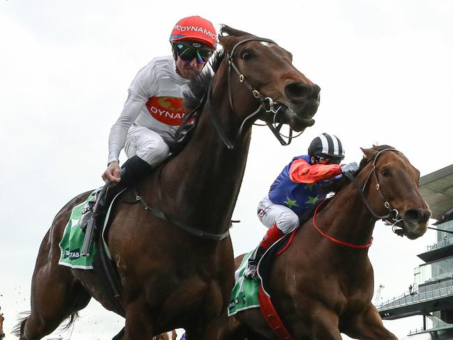 SYDNEY, AUSTRALIA - SEPTEMBER 07: Nash Rawiller riding I Am Me wins Race 7 Southern Cross Group Concorde Stakes during Sydney Racing at Royal Randwick Racecourse on September 07, 2024 in Sydney, Australia. (Photo by Jeremy Ng/Getty Images)