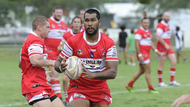 Rebel Hughie Stanley with the ball during the first grade rugby league match between the South Grafton Rebels and the Sawtell Panthers at McKittrick Park South Grafton on Sunday, 10th April, 2016. Photo Debrah Novak / The Daily Examiner