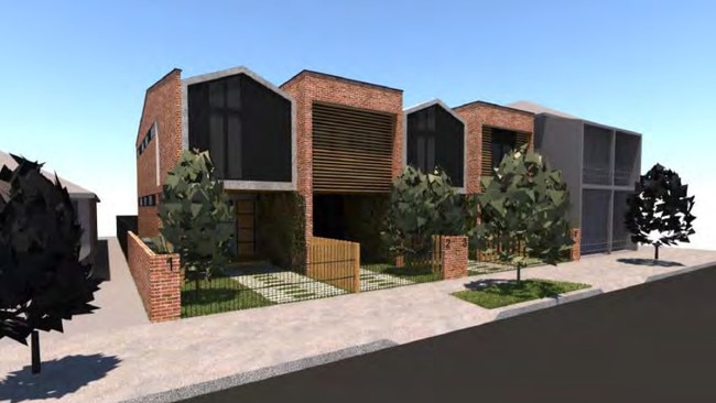 An artist impression of four townhouses to be built at 13-15 Chinchen Street, Islington, the site of the former Nomads bikie gang's Newcastle chapter clubhouse.