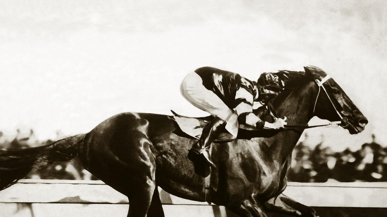 2005: Sepia tone image of racehorse Phar Lap.