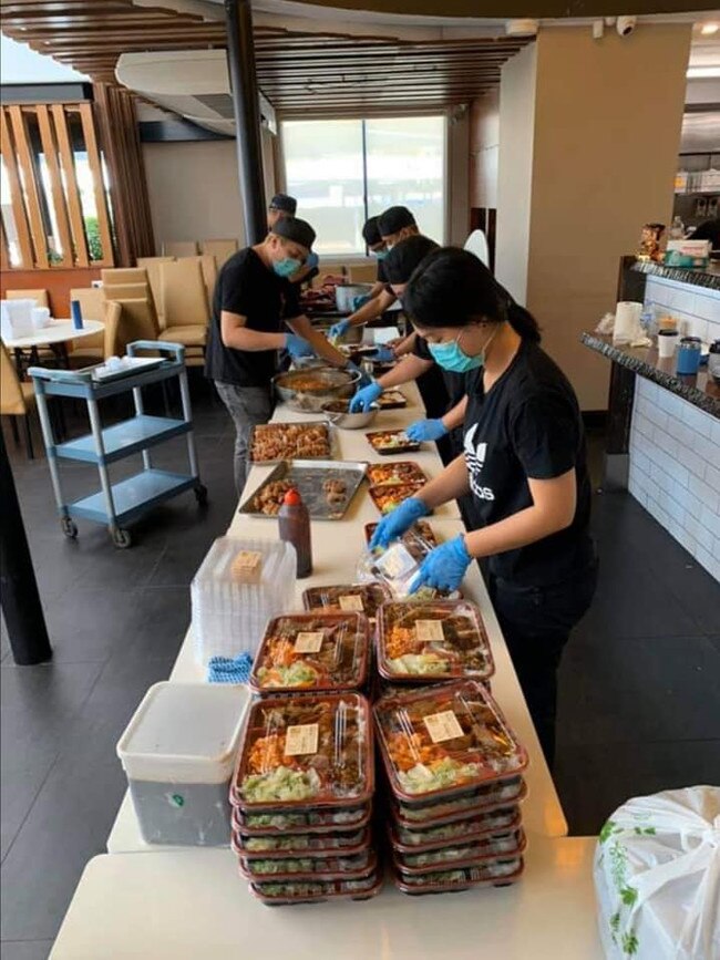 Staff at Sunnybank's Glamorous Wok restaurant helping prepare Taiwanese bento box lunches for hospital staff at the Princess Alexandra, QEII and RBWH. Picture: Facebook