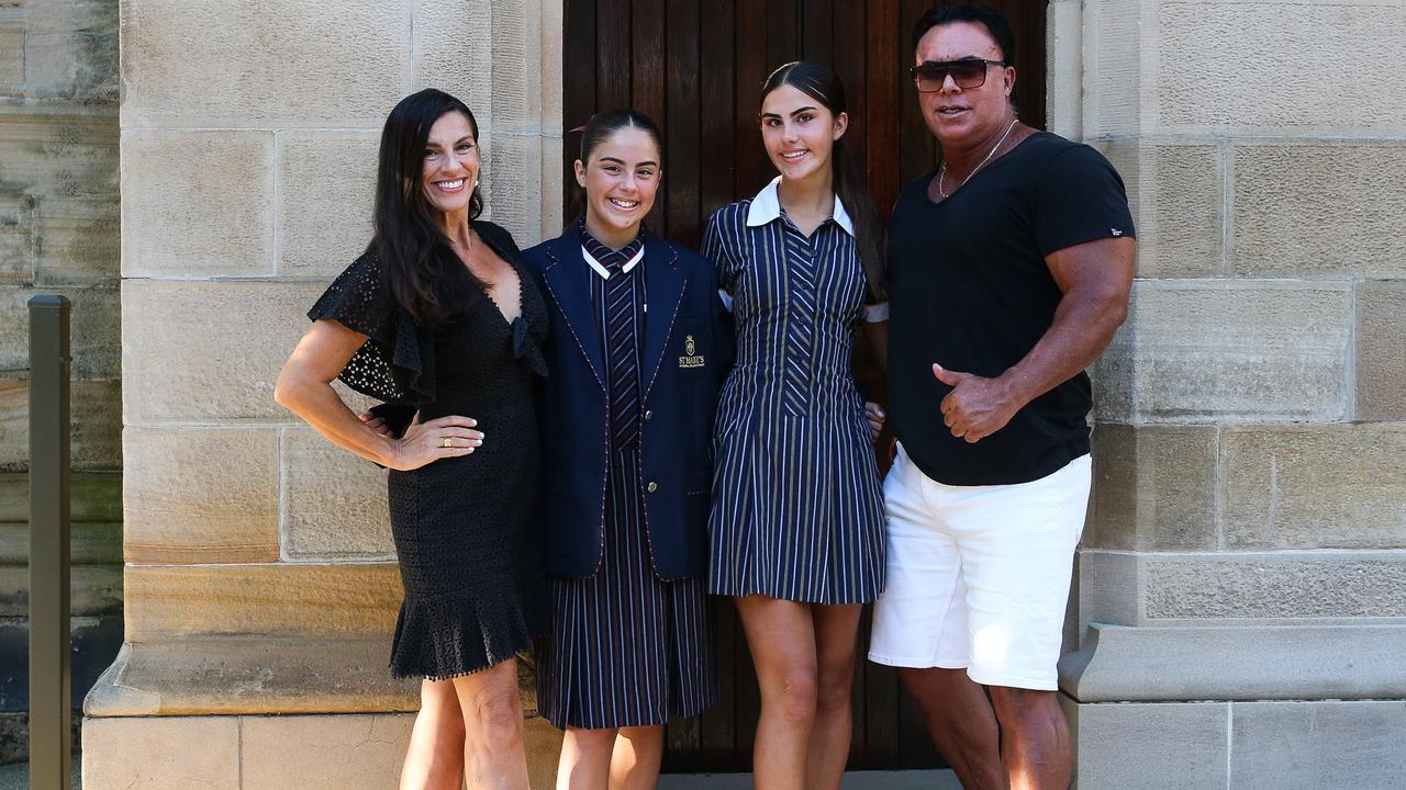 Parents Leeann Soden and Quinton Smith with their daughters Arabella, who is attending St Mary’s, and Estelle. Picture: NewsWire/ Gaye Gerard