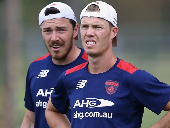 Melbourne training at Gosch's Paddock. Jake Melksham & Michael Hibberd Picture:Wayne Ludbey