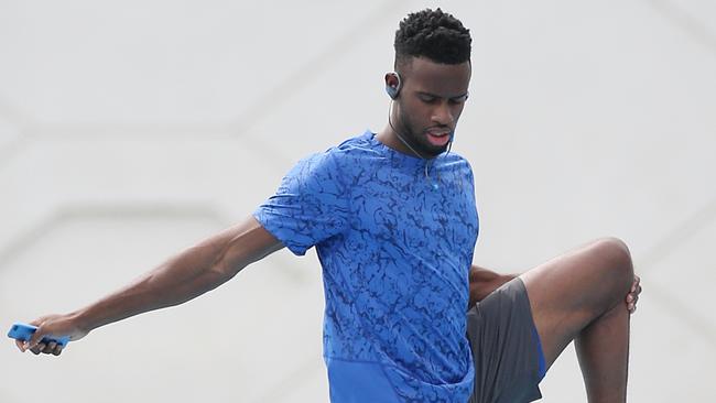 American long jumper Jarrion Lawson at Albert Park athletics track. Picture: George Salpigtidis