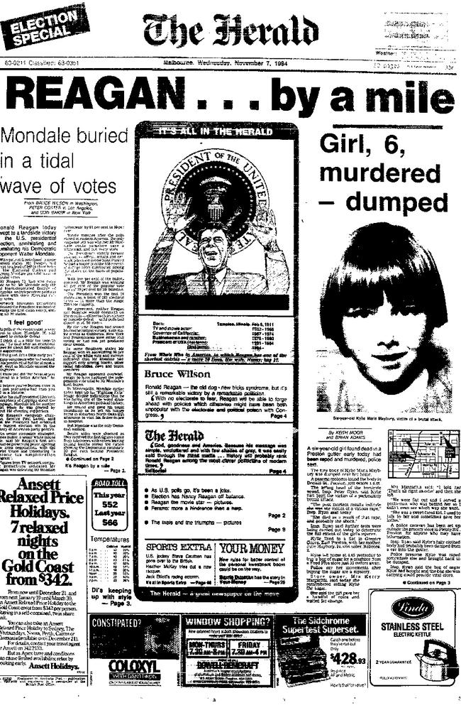 The front page of <i>The Herald </i>on the day murder victim Kylie Maybury’s body was found in 1984.