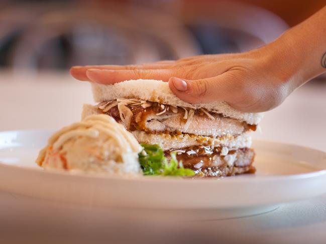 Get a sandwich high with the chicken katsu sando with Japanese-style potato salad. Picture: Jake Ellis