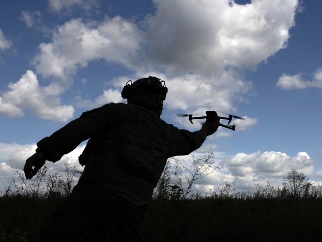 A Ukrainian drone operator lands a drone after a surveillance flight in the Donetsk Region of Ukraine. Picture: Getty Images)