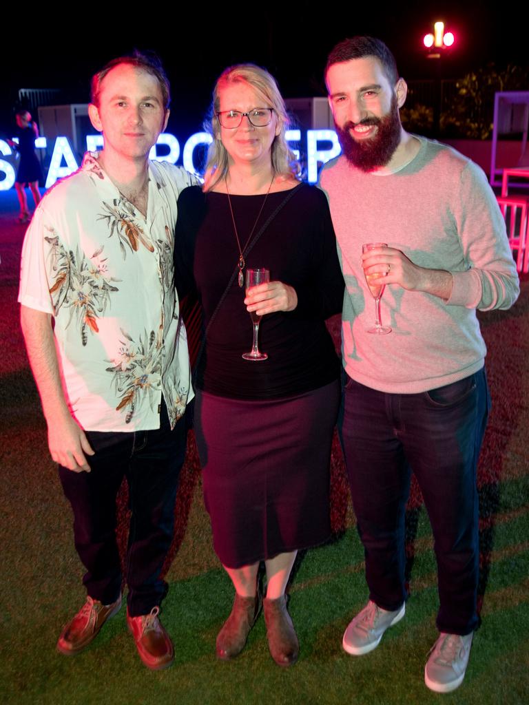 Oliver Gill, Tania McBride and Dean Blatt at the World Poker Tournament Australia VIP Player’s Party. Picture: Andrew Meadowcroft.