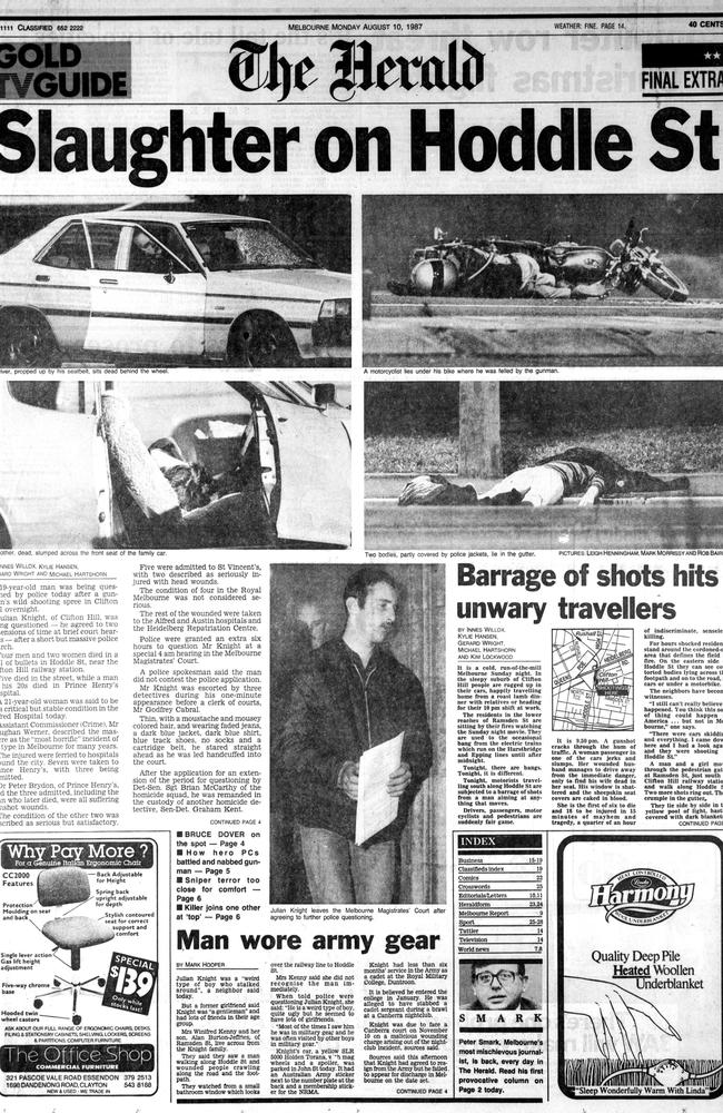 Front page of <i>The Herald </i>newspaper the day after the 1987 Hoddle St massacre.