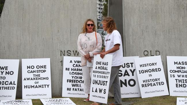 Protestors at the #ReclaimTheLine Border protest at Tweed. Picture: Glenn Hampson