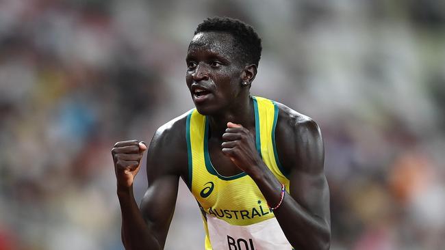 TOKYO, JAPAN - AUGUST 01: Peter Bol of Team Australia reacts after competing in the Men's 800 metres Semi-Final on day nine of the Tokyo 2020 Olympic Games at Olympic Stadium on August 01, 2021 in Tokyo, Japan. (Photo by Matthias Hangst/Getty Images)