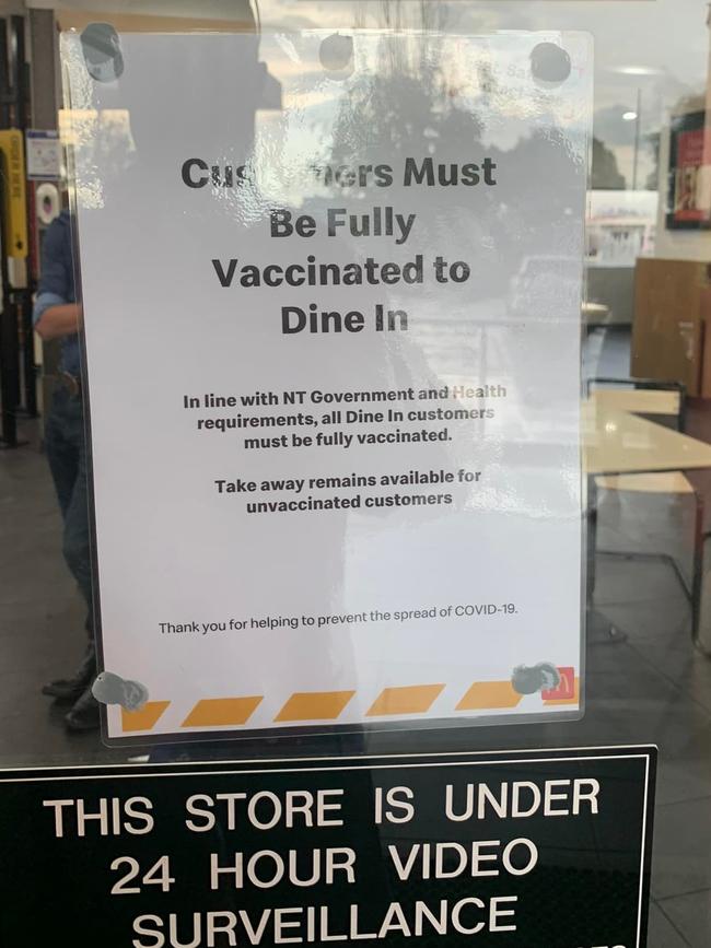 McDonald's has removed signs from its NT restaurants barring unvaccinated people dining in. Picture: Supplied.