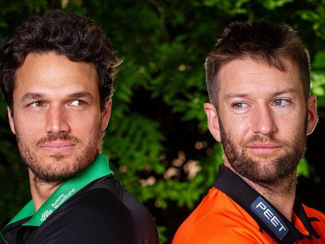 Big Bash League promo pics. Melbourne Stars Nathan Coulter-Nile and Perth Scorchers Andrew Tye. Picture: Mark Stewart