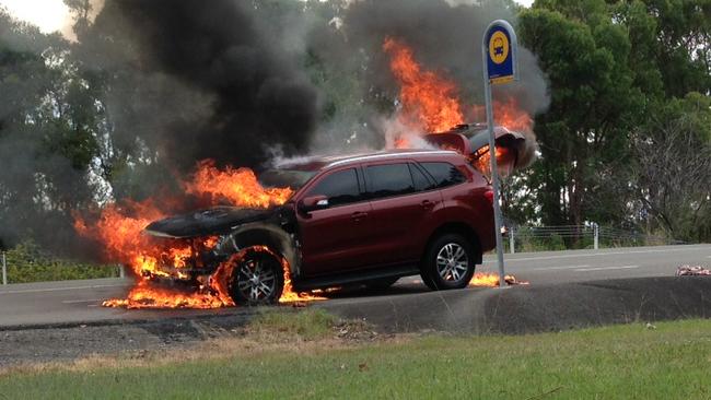 2015 Ford Everest catches fire while being road tested by CarsGuide journalist Peter Barnwell. Picture: Supplied