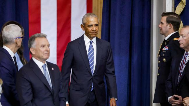 Barack Obama arrived alone at the inauguration ceremony. Picture: Shawn Thew/Pool/AFP