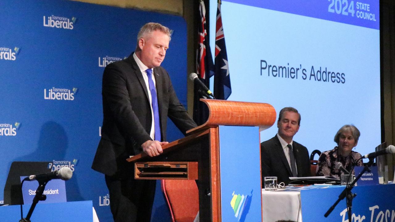 Premier Jeremy Rockliff addresses the annual state Liberal council held at the Country Club Tasmania in Launceston. Picture: Stephanie Dalton