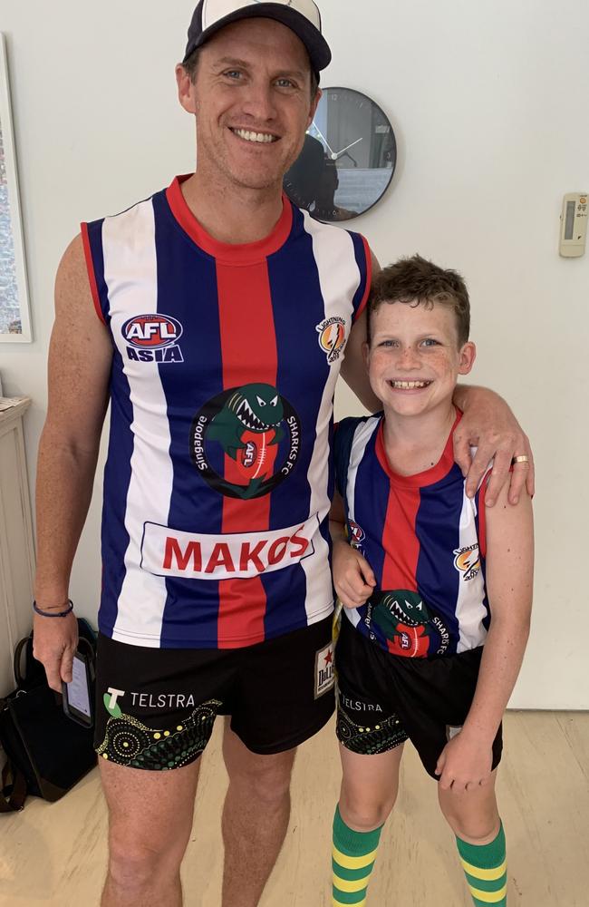 Sam McMahon pictured with his son. Picture: Supplied