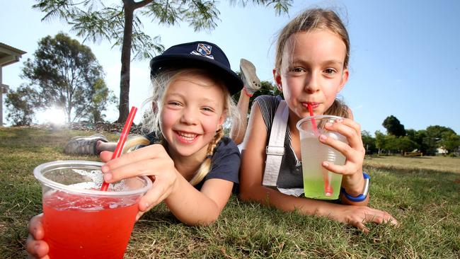 Suki and Coco Fidler enjoy some Slush Puppies at Milton. Pic: Steve Pohlner